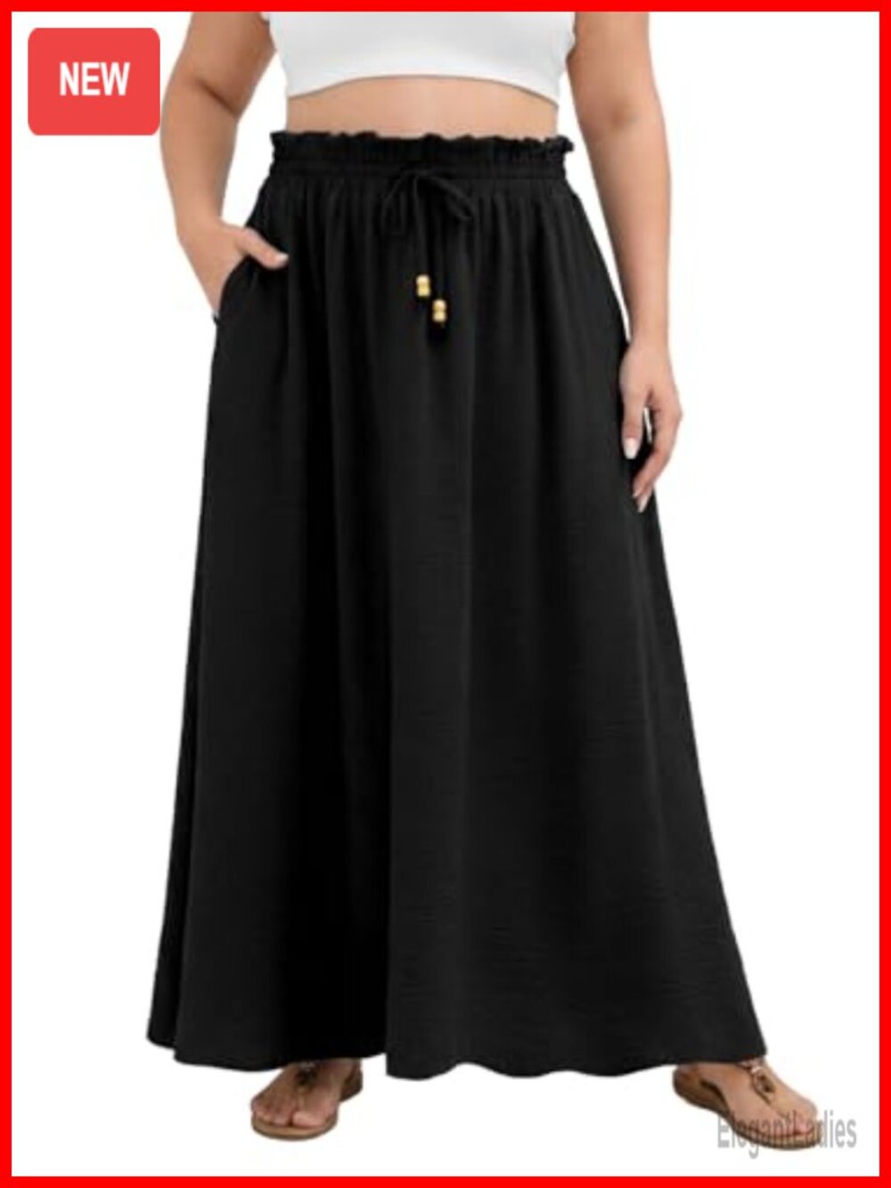 Plus Size Maxi Skirt Boho A-Line Swing Pleated High Waist with Pockets
